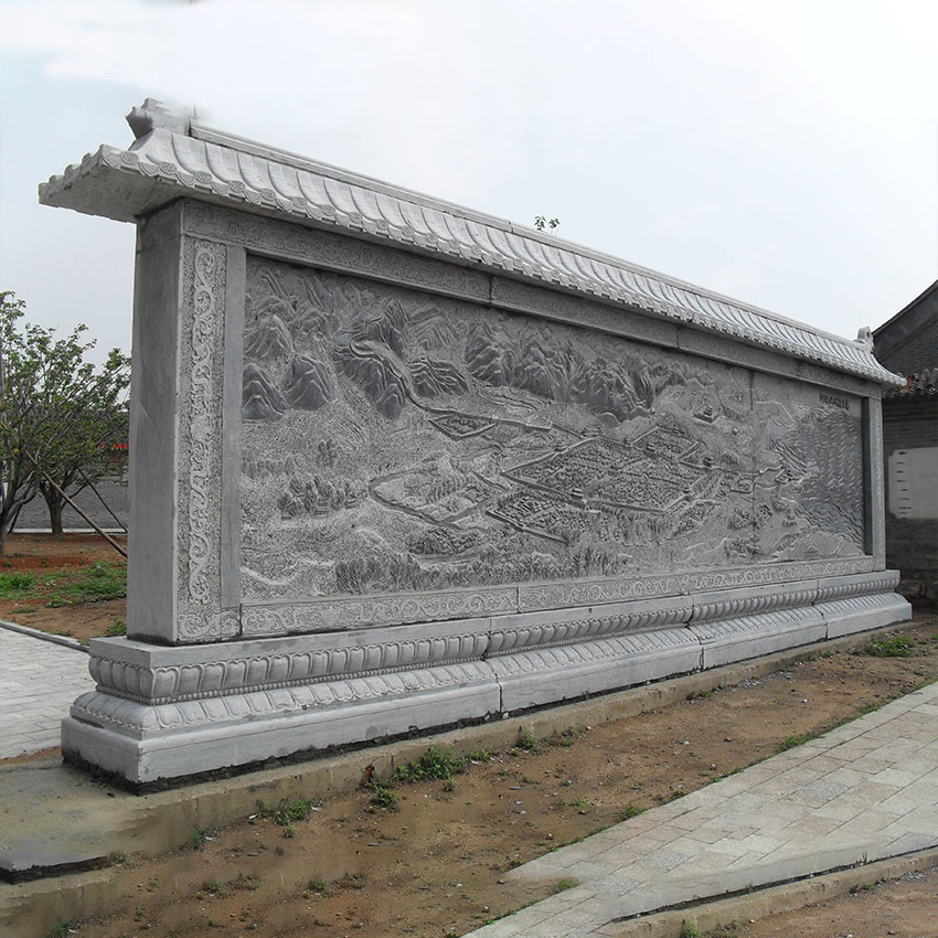中式壁画寺庙青石浮雕壁画自然简约