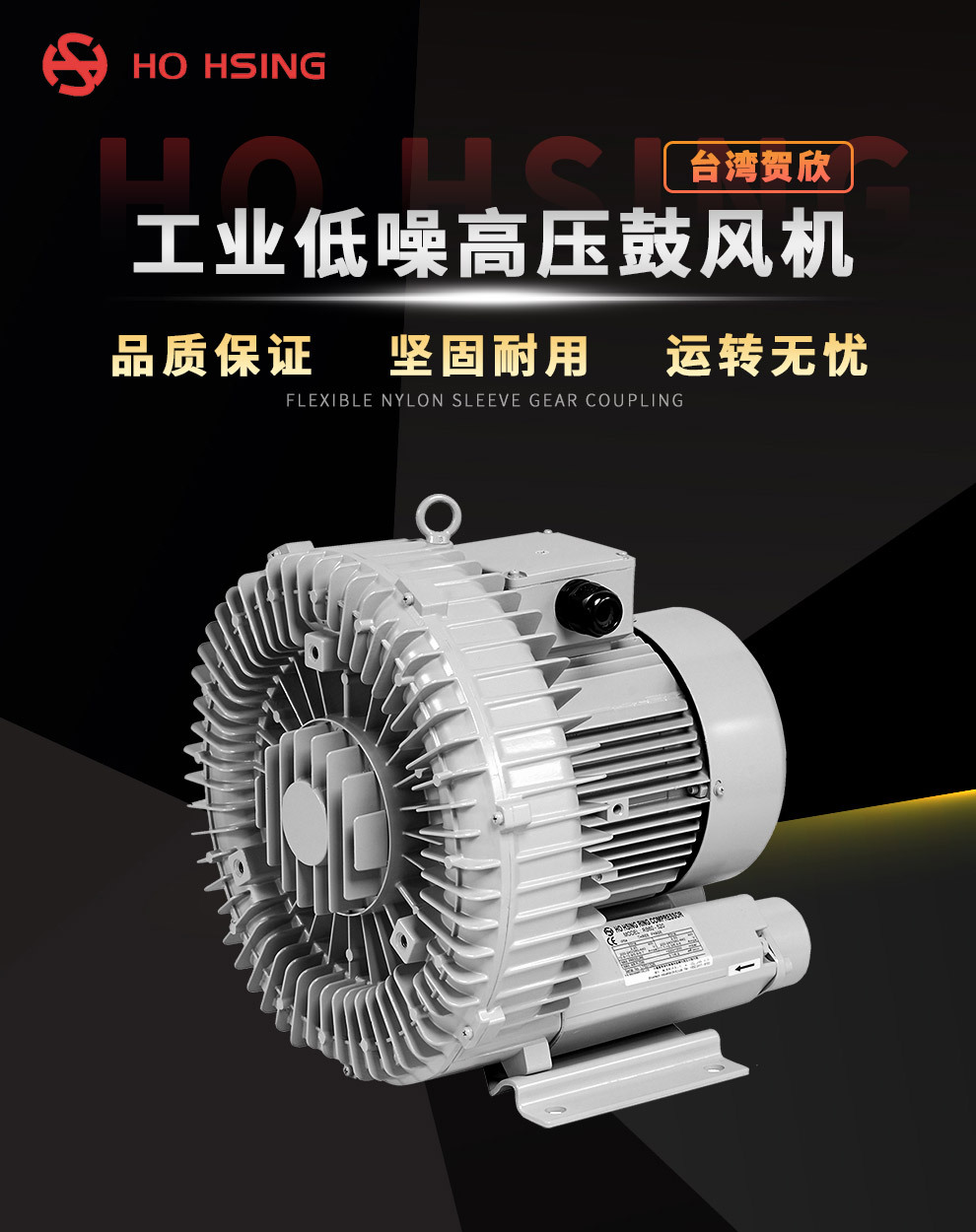 工业用高压鼓风机台湾制造Ho Hsing贺欣RB60-620低噪音全铝鼓风机示例图1