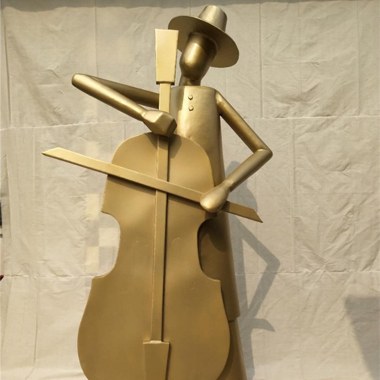 不锈钢音乐人物雕塑，抽象拉大提琴人物雕塑