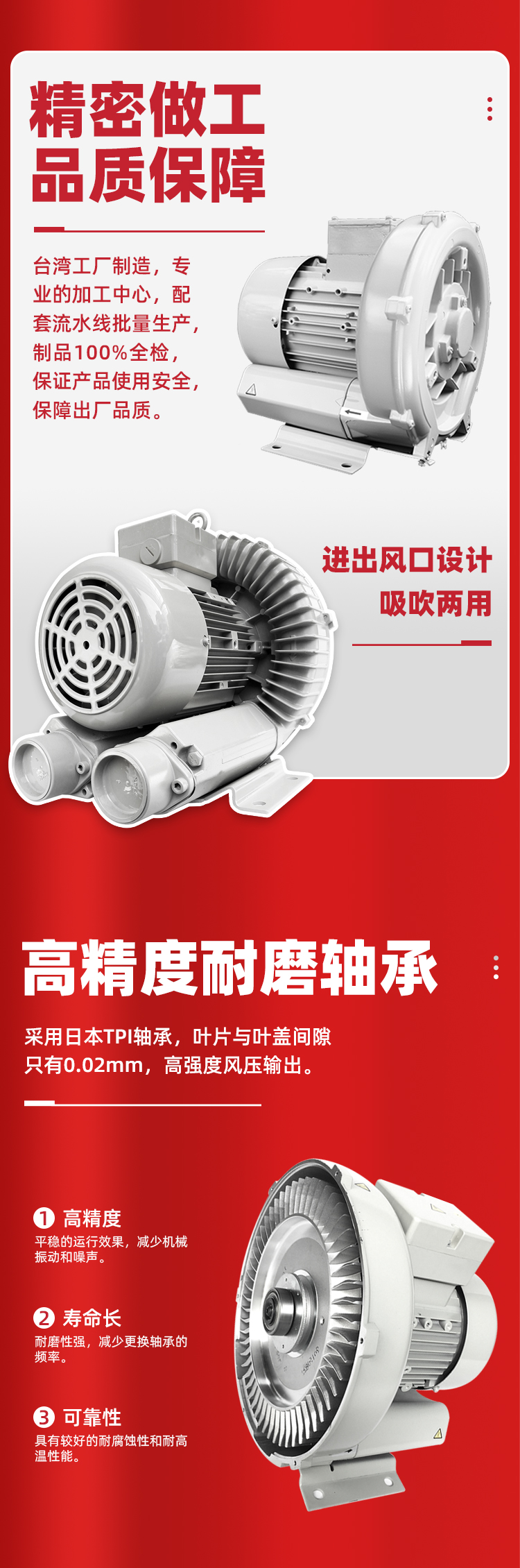 低噪音鼓风机RB50-520 高压鼓风机 台湾原产台湾Ho Hsing贺欣吹吸两用示例图4